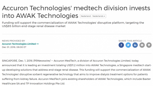 Accuron MedTech, a division of Accuron Technologies Limited, led a